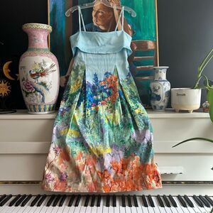 Anthropologie Blue Floral Scenic Midi Dress sleeveless XS